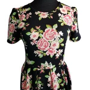 NWT LuLaRoe Amelia Dress Size M Floral Pink Black